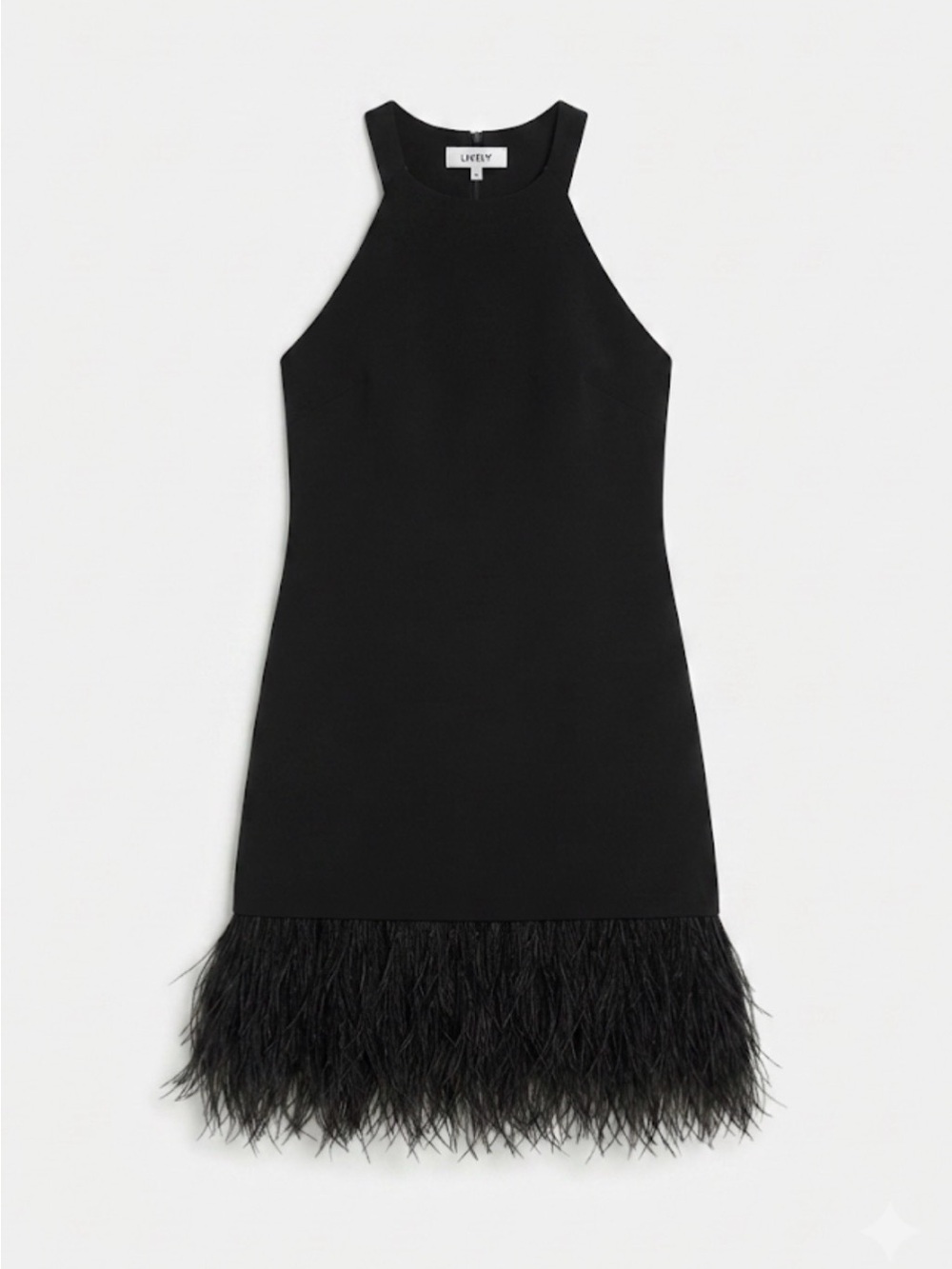 Lively Black Halter Sheath Dress with Feather Hem